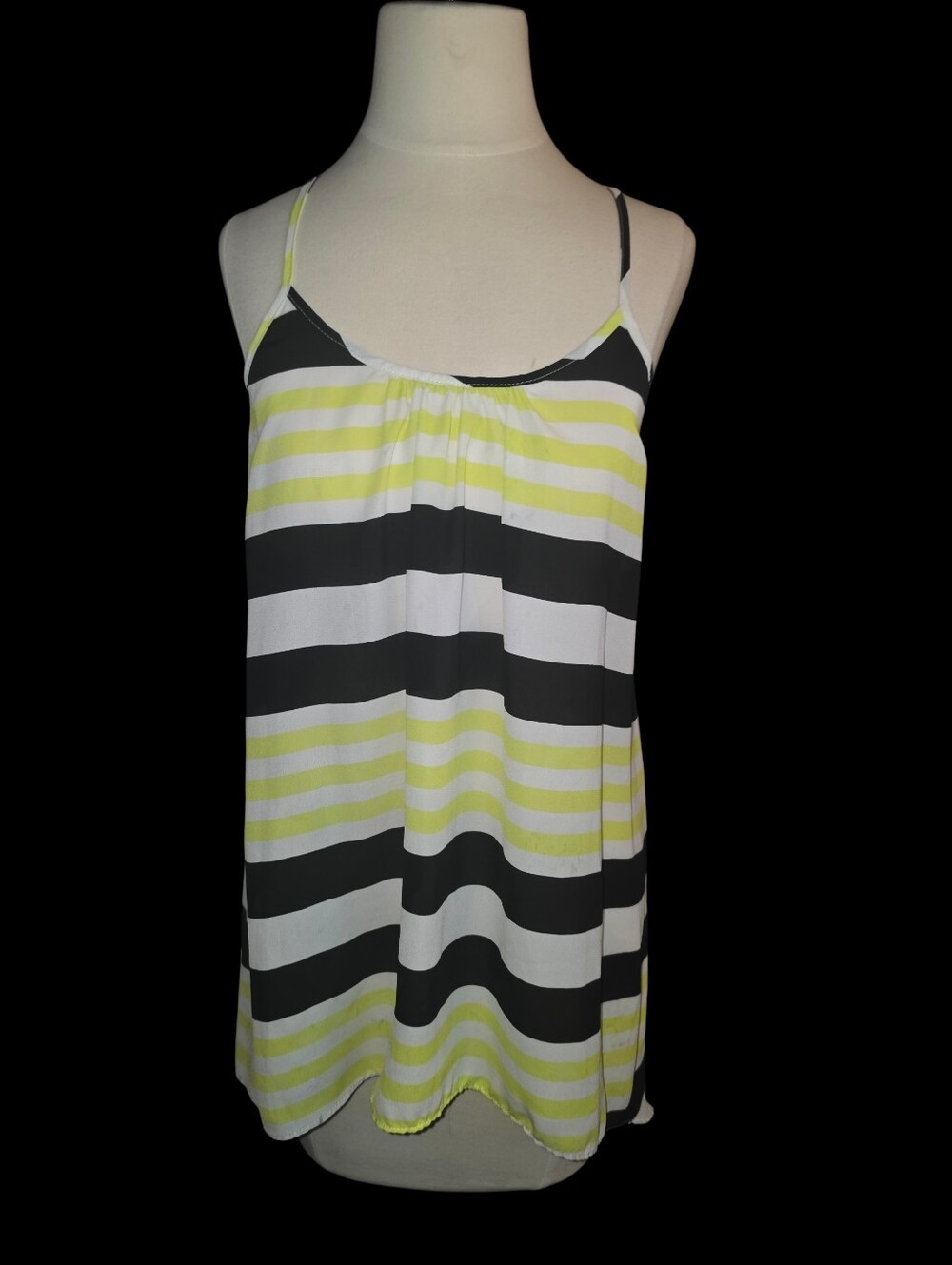 7/2/36. Womens Studio Y Black, White & Yellow Striped Spaghetti Strap Tank